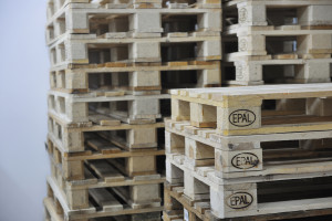 wooden palettes in warehouse for storage and euro transport